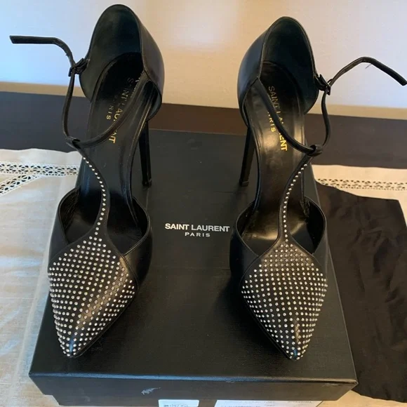 YSL Studded Janis Mary Jane Heel. Black. Size 38. - Picture 6 of 15